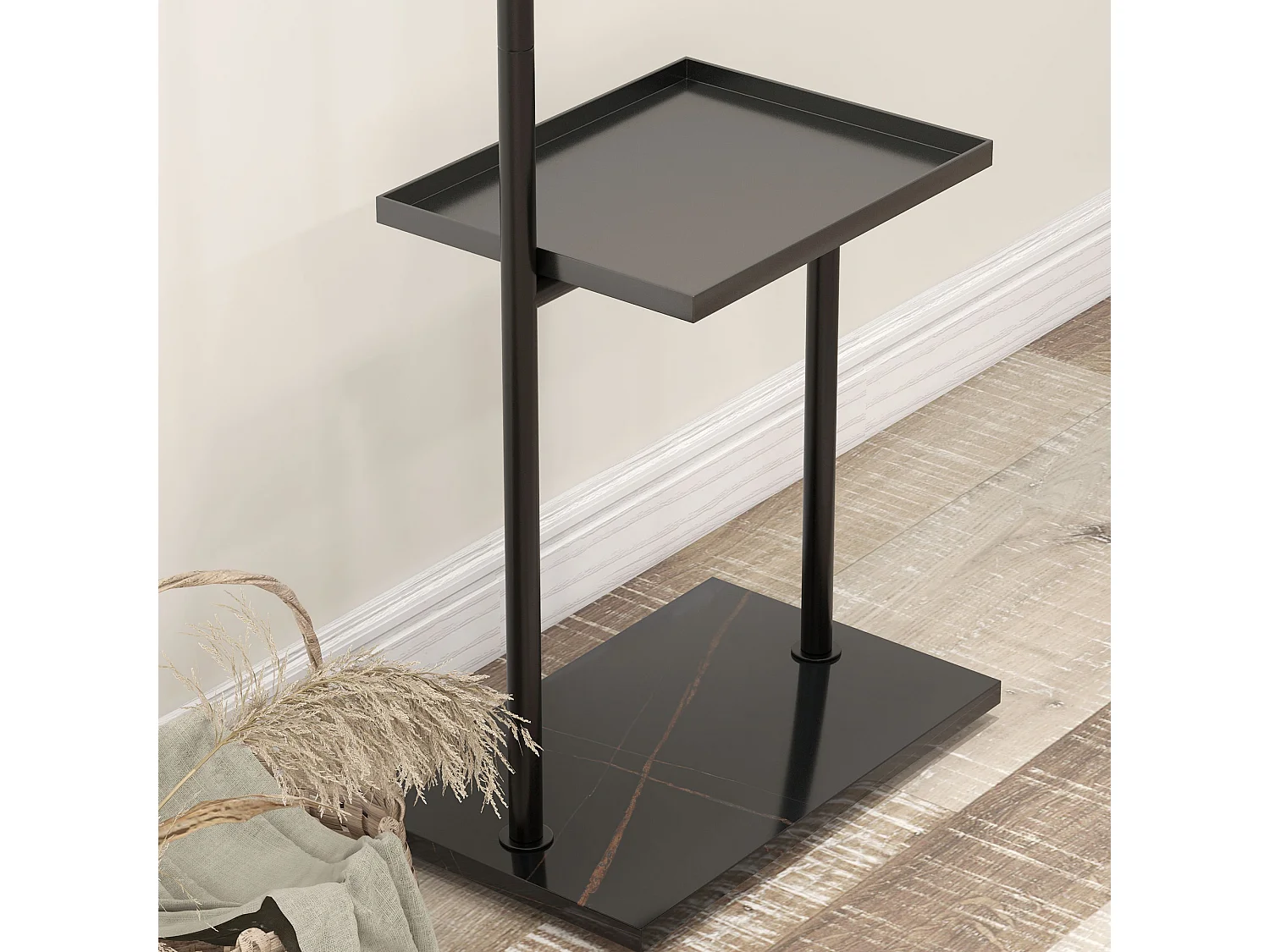 Perchero con estante, de metal, color negro, para entrada y oficina (45x28x148 cm)