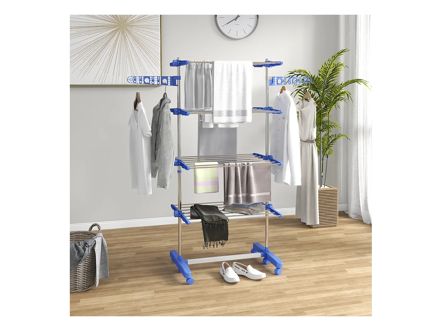 Handdoekrek met plank, 2 niveaus, metaal, blauw (51x31x85,5 cm)