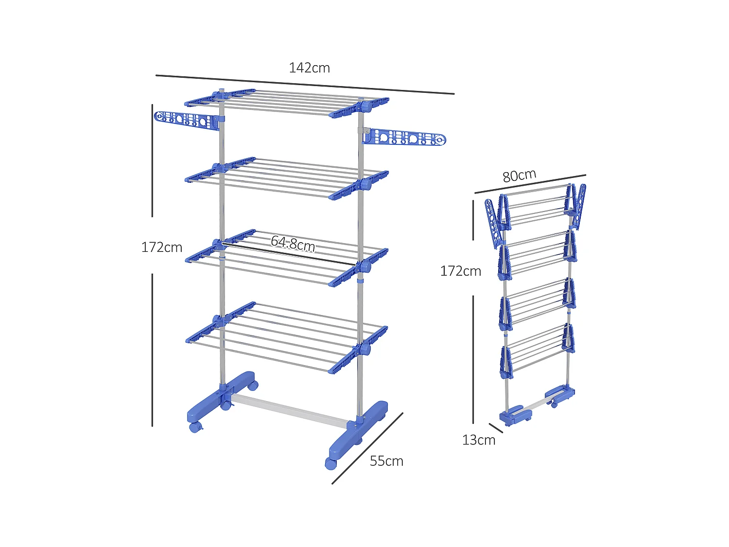 Handdoekrek met plank, 2 niveaus, metaal, blauw (51x31x85,5 cm)