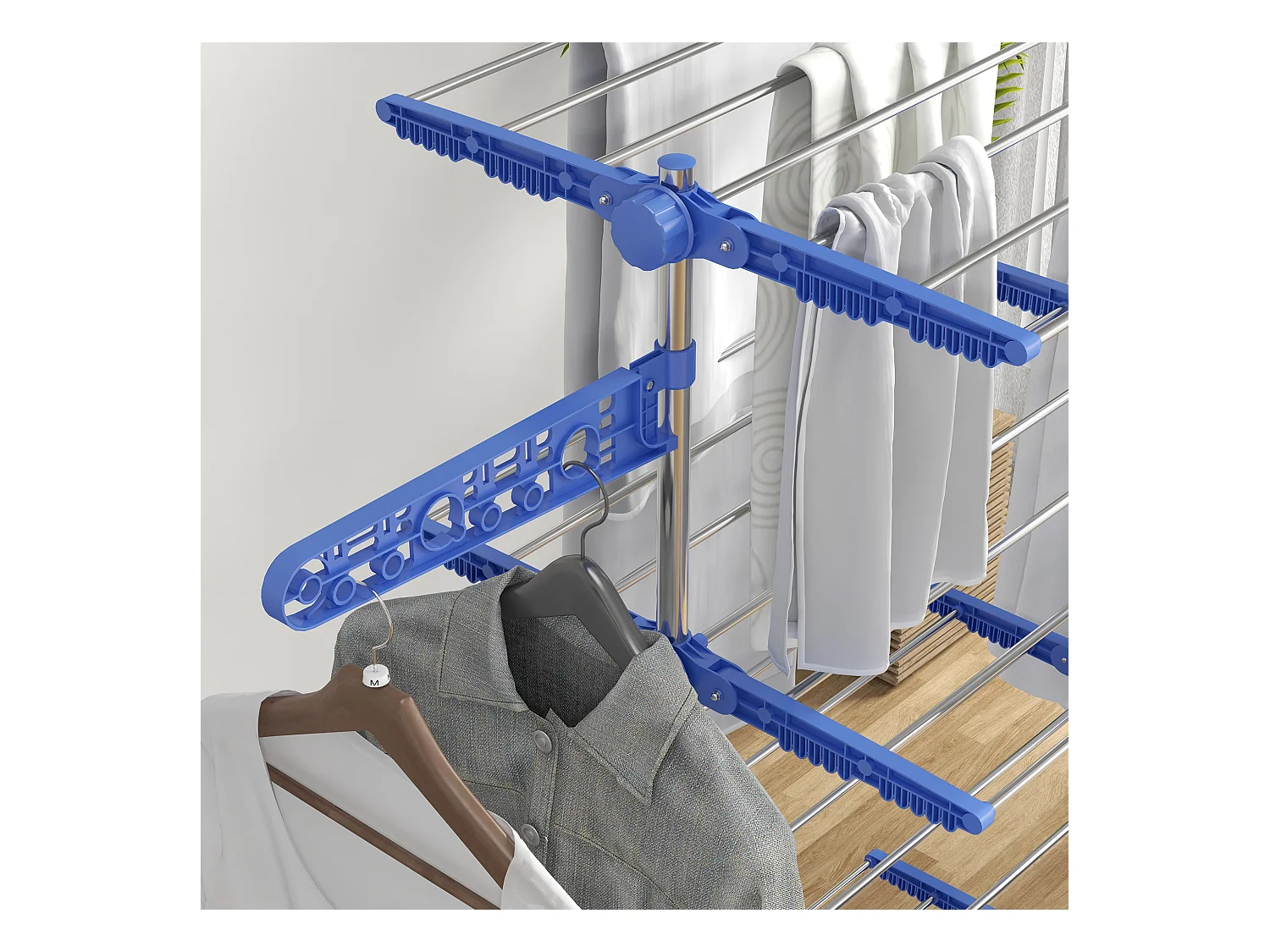 Handdoekrek met plank, 2 niveaus, metaal, blauw (51x31x85,5 cm)