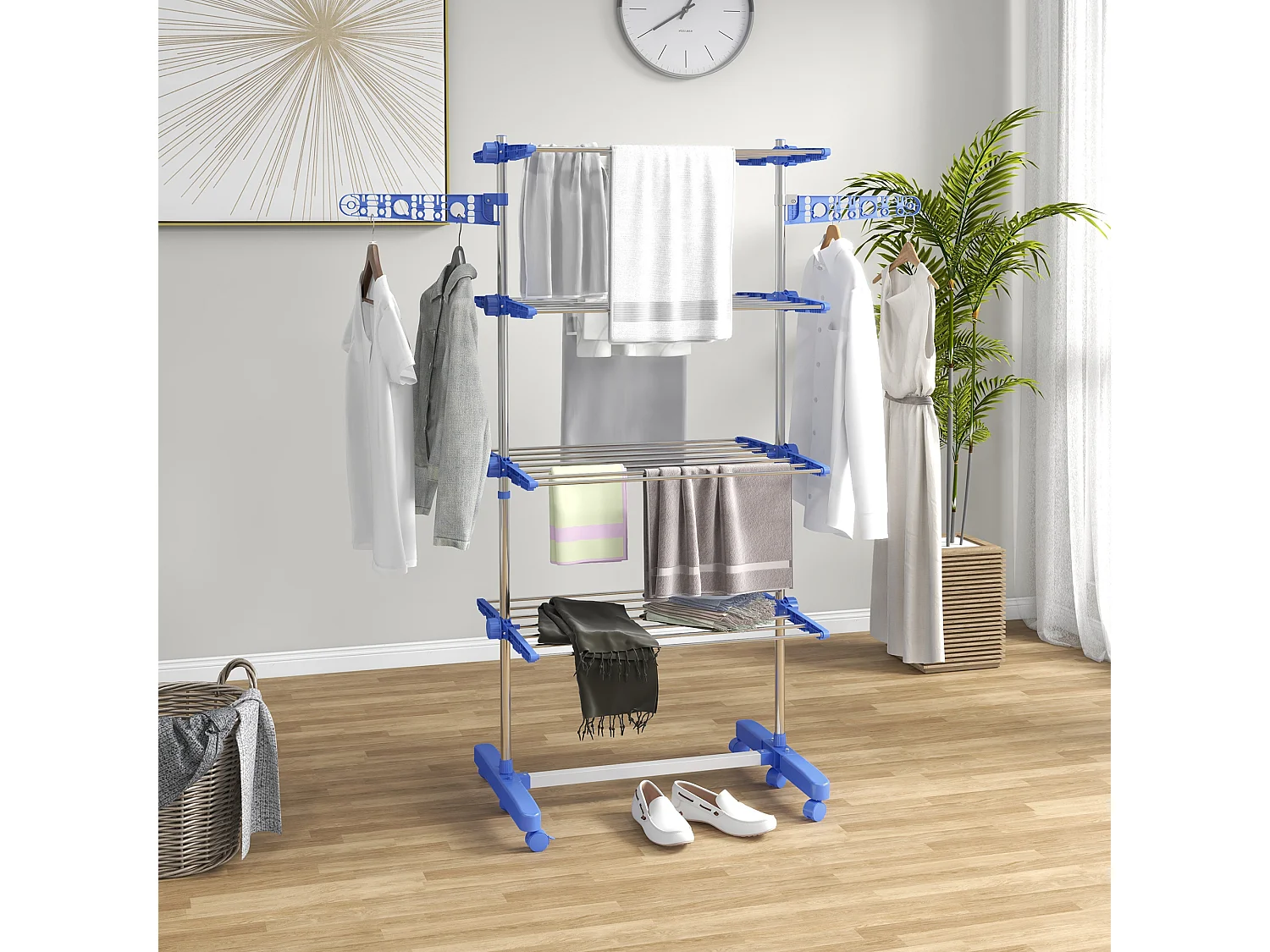 Handdoekrek met plank, 2 niveaus, metaal, blauw (51x31x85,5 cm)