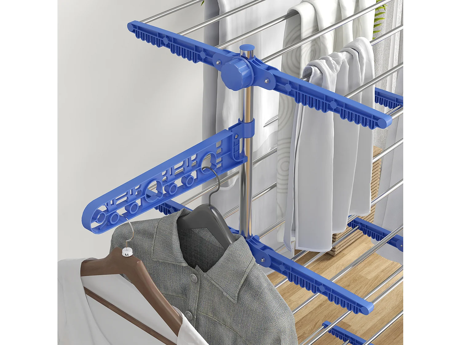 Handdoekrek met plank, 2 niveaus, metaal, blauw (51x31x85,5 cm)