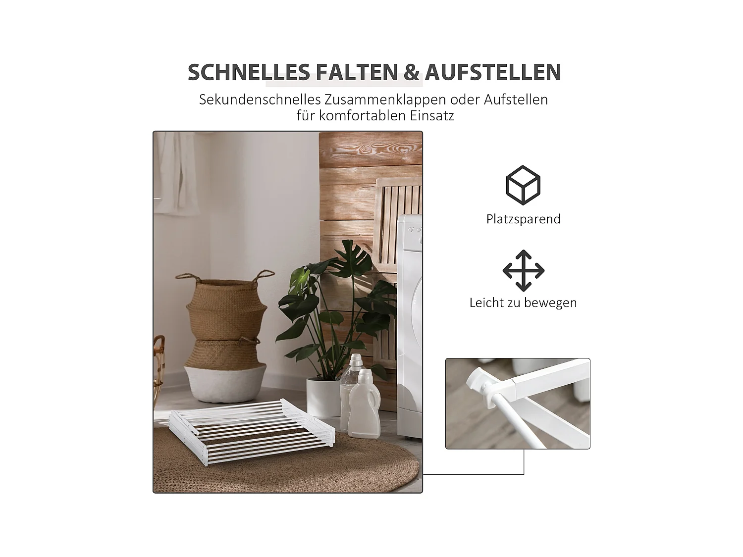 Opvouwbare wasdroger met 8 niveaus, metaal en kunststof, wit (74x35x144 cm)