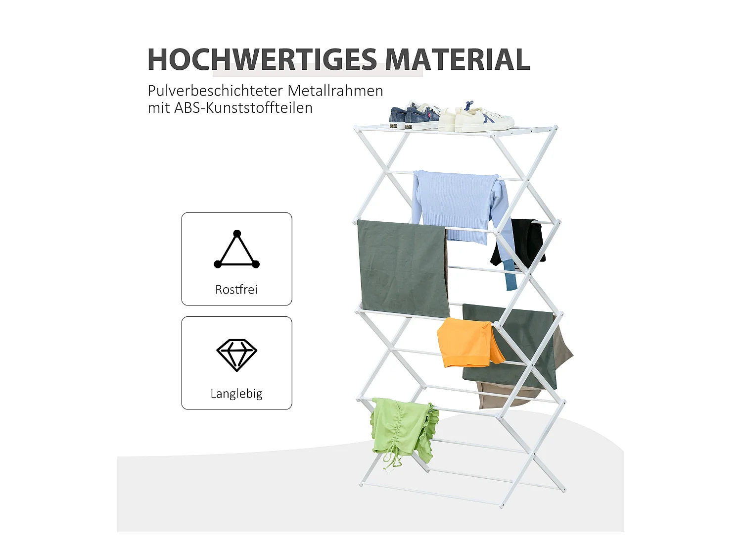 Opvouwbare wasdroger met 8 niveaus, metaal en kunststof, wit (74x35x144 cm)