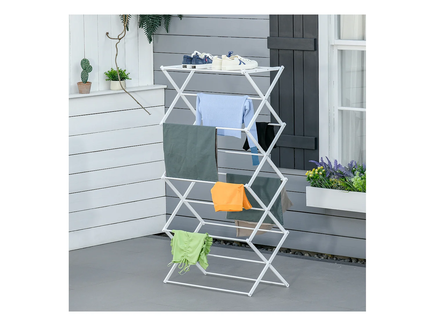 Séchoir à linge pliable 8 étages, métal et plastique, blanc (74x35x144 cm)