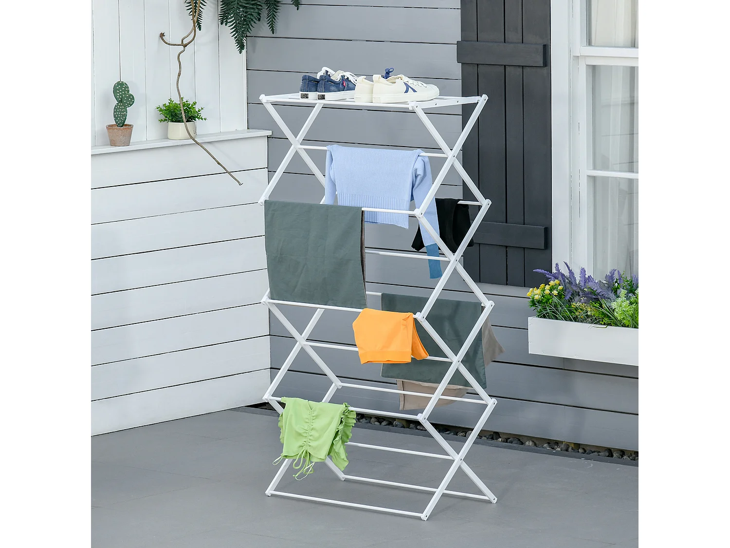 Séchoir à linge pliable 8 étages, métal et plastique, blanc (74x35x144 cm)