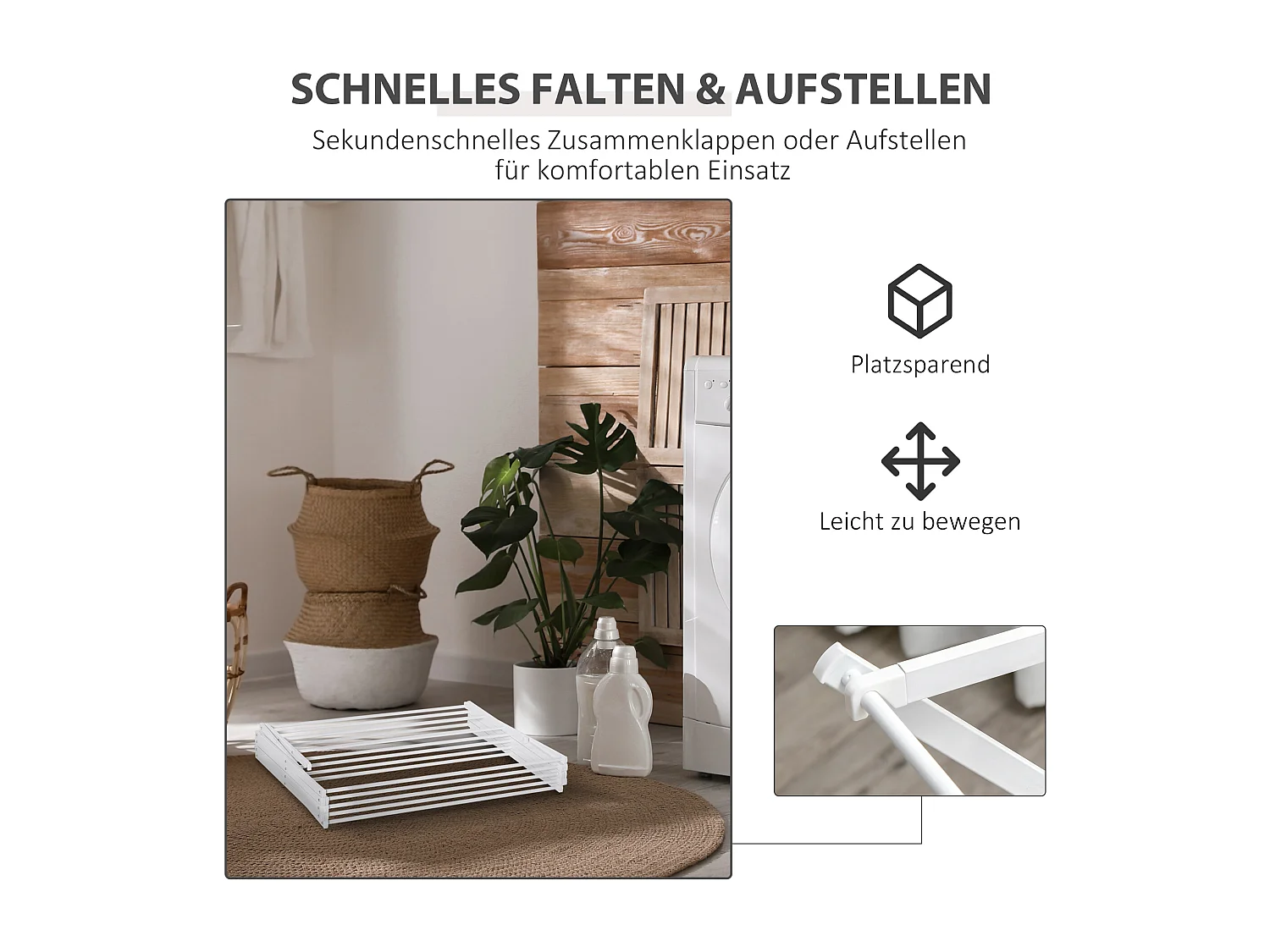 Séchoir à linge pliable 8 étages, métal et plastique, blanc (74x35x144 cm)