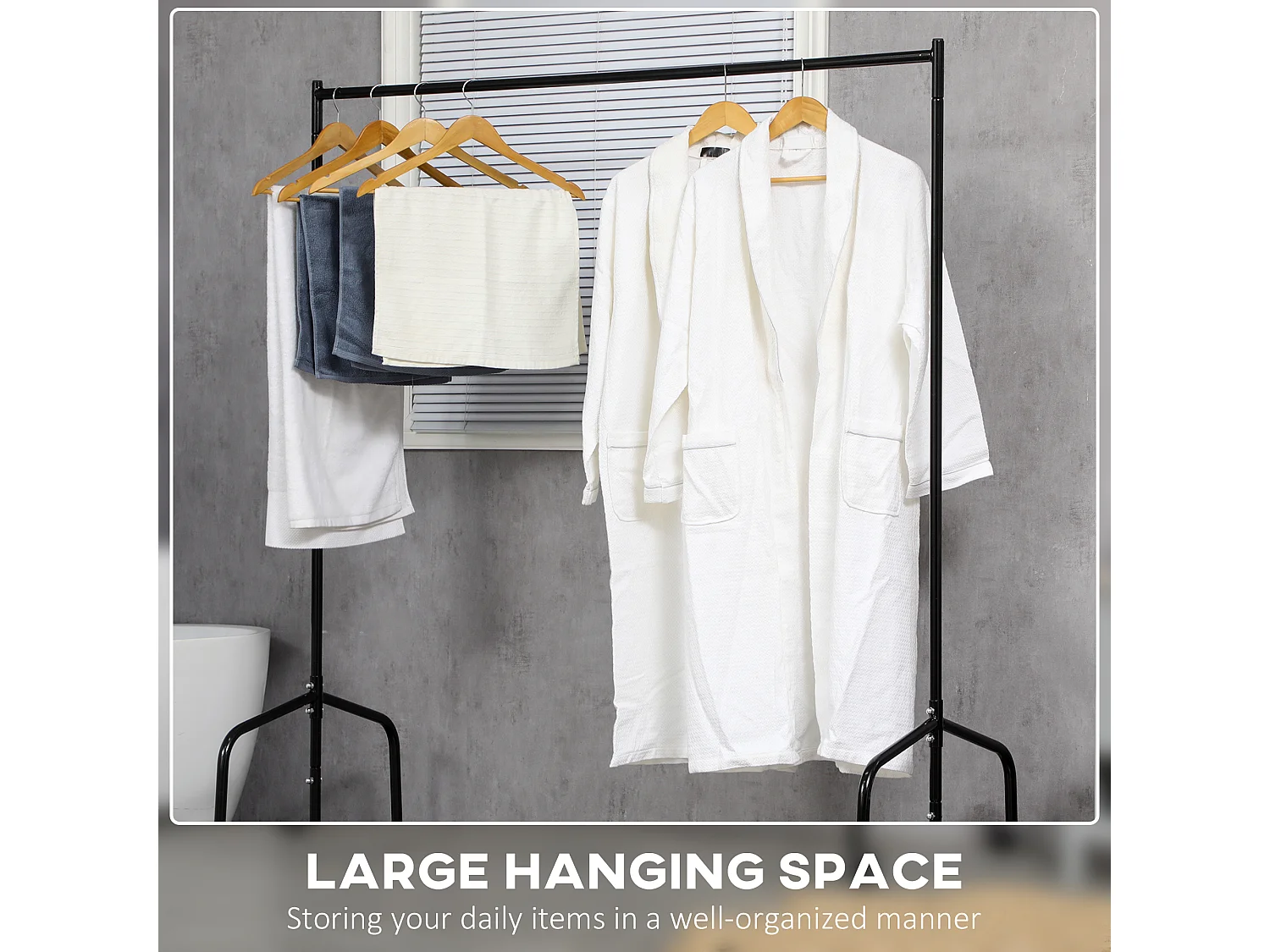 Porte-vêtements avec roulettes, structure métallique robuste, noire, facile à monter (150x60x170 cm)