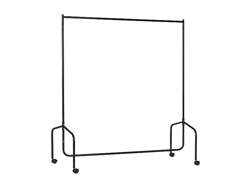 Kledingrek met wielen, stevige metalen constructie, zwart, eenvoudig te monteren (150x60x170 cm)