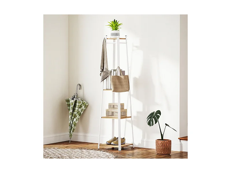 Porte-manteau avec 8 crochets, 4 niveaux, acier peint, blanc, stable et polyvalent (34x34x170cm)