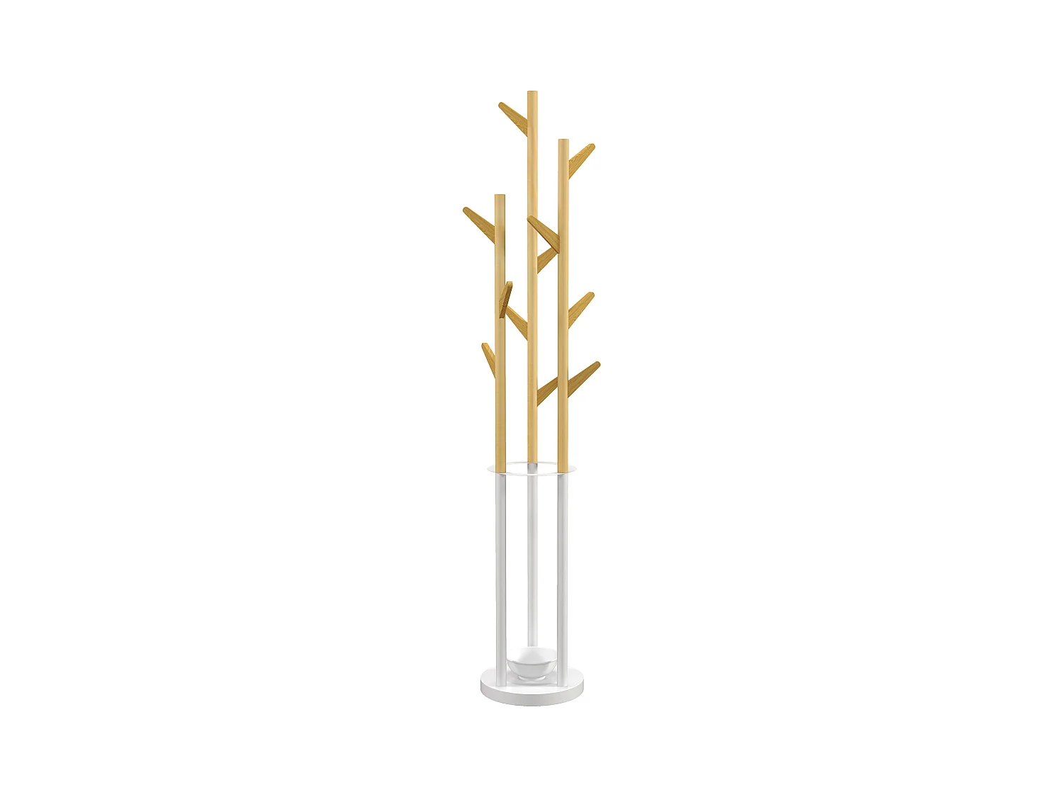 Porte-manteau avec support pour parapluie, en bambou et métal, design scandinave, naturel et blanc (30.5x30.5x174.5 cm)