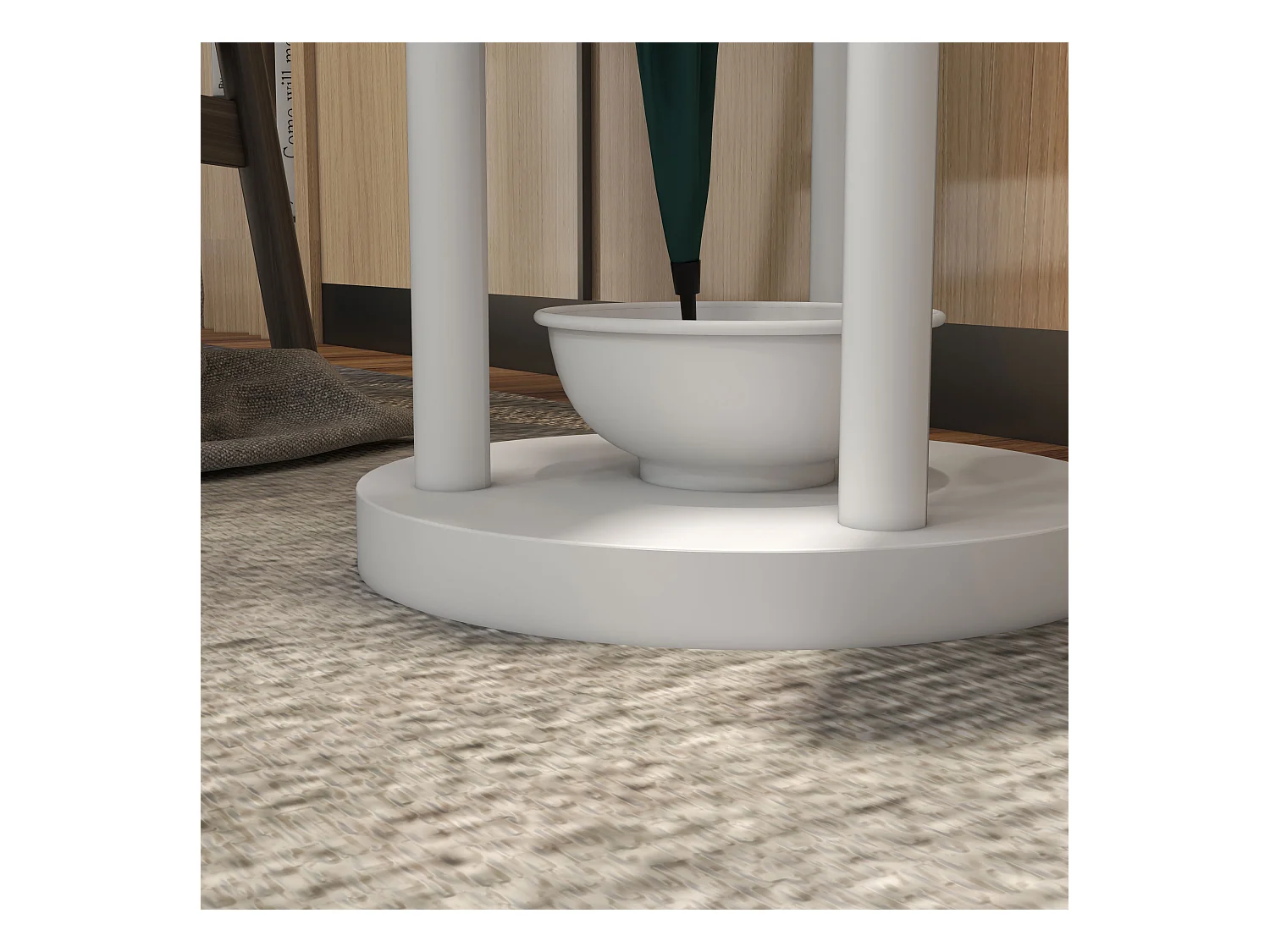 Porte-manteau avec support pour parapluie, en bambou et métal, design scandinave, naturel et blanc (30.5x30.5x174.5 cm)