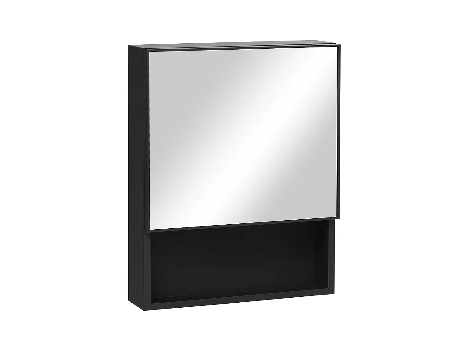 Mueble de baño con espejo y estantes, acero inoxidable, color negro (46x13,5x58 cm)