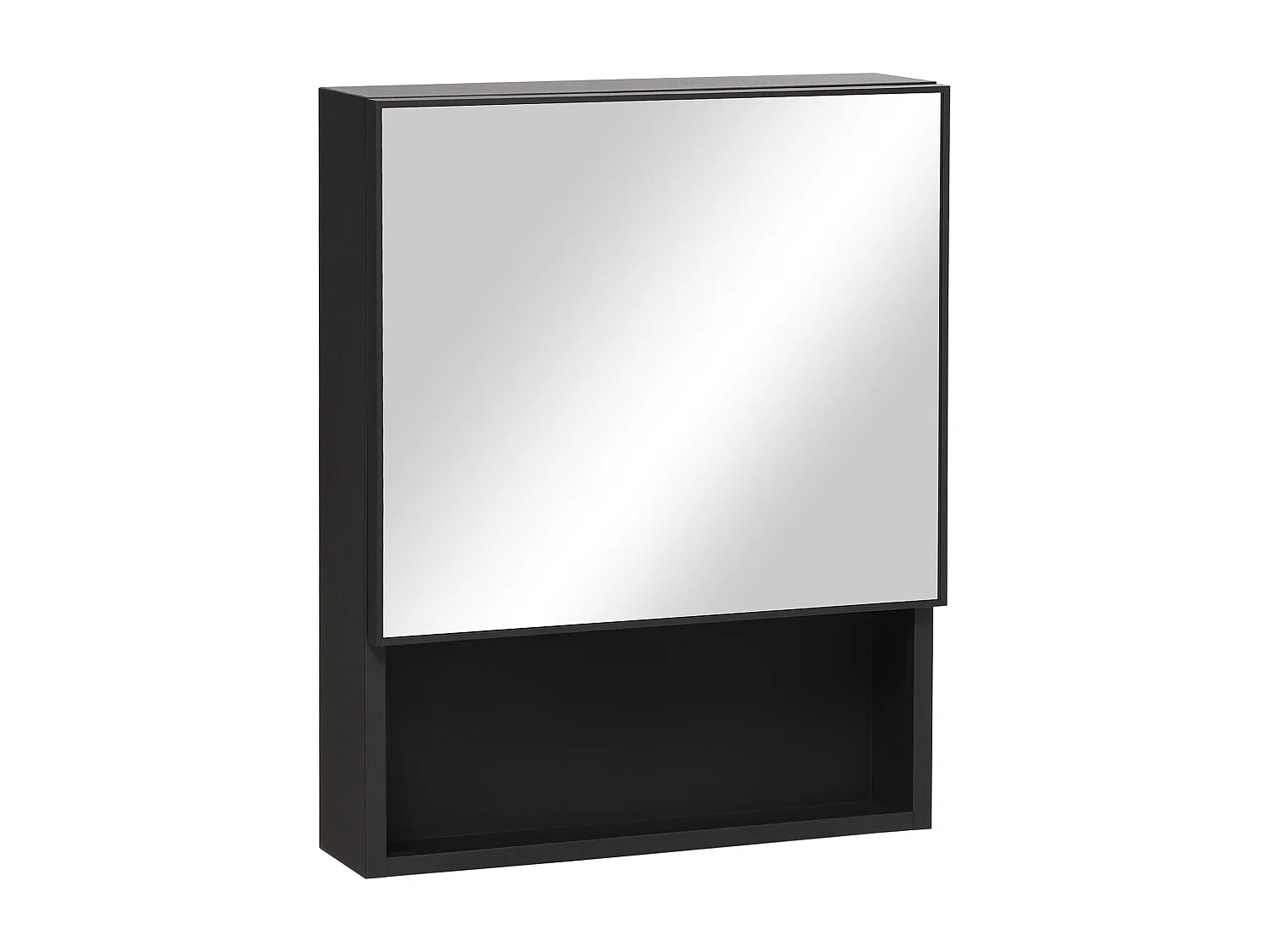 Armoire miroir de salle de bain avec étagères, acier inoxydable, noir (46x13.5x58 cm)