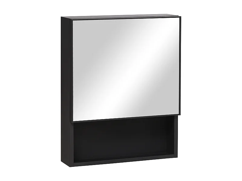 Armoire miroir de salle de bain avec étagères, acier inoxydable, noir (46x13.5x58 cm)