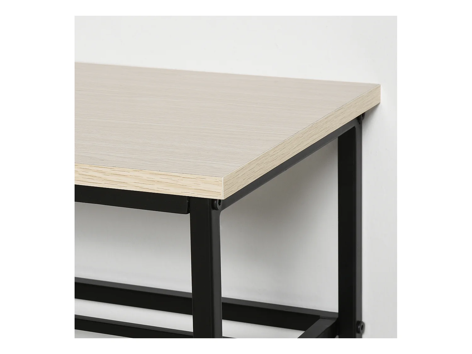 2-in-1 garderobeset met bank en wandkapstok, 6 haken, natuurlijk melamine hout en zwart metaal (75x30x45cm)