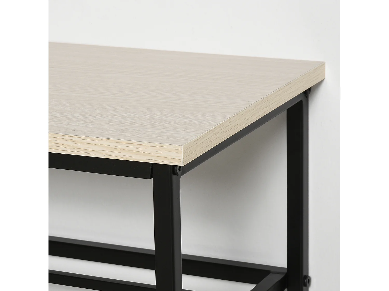 Ensemble vestiaire 2-en-1 avec banc et porte-manteaux mural, 6 crochets, bois mélaminé naturel et métal noir (75x30x45cm)