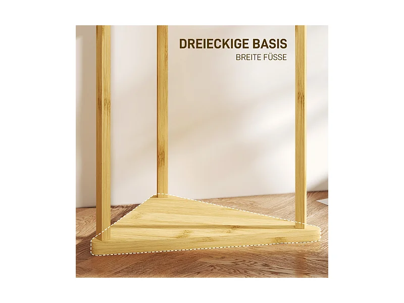 Porte-manteau avec 8 crochets, 3 niveaux, bambou naturel, design arbre, stable et fonctionnel (45x45x170cm)