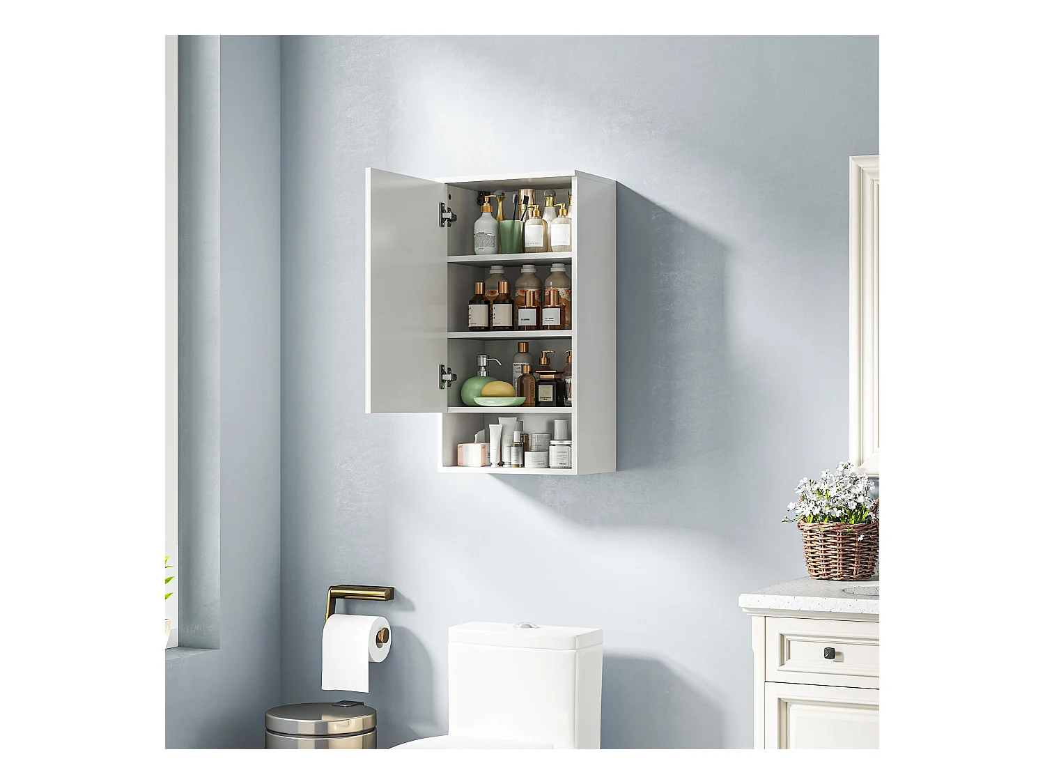 Armoire murale avec portes, étagères ajustables, blanc (40x27x77 cm)