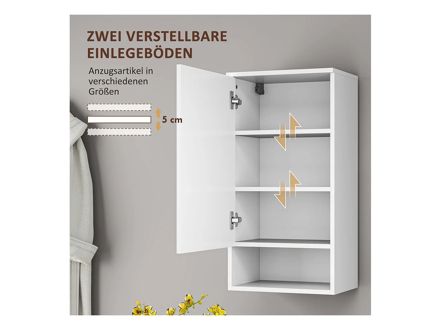 Armoire murale avec portes, étagères ajustables, blanc (40x27x77 cm)