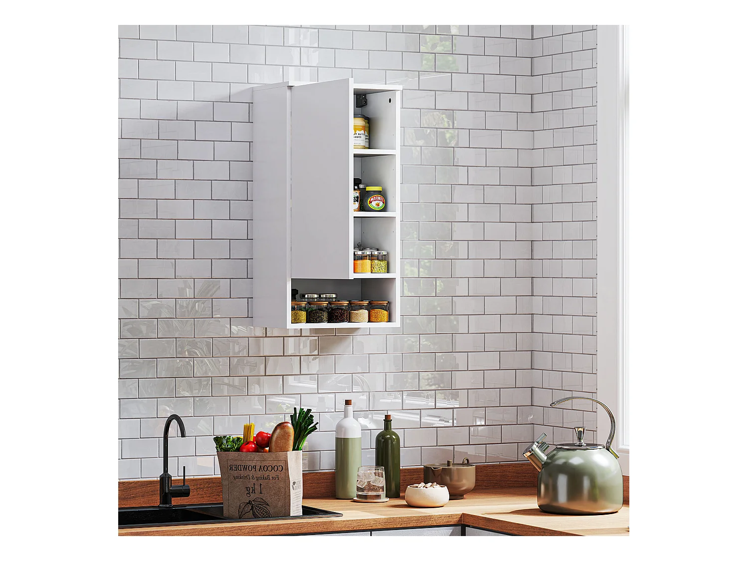 Armoire murale avec portes, étagères ajustables, blanc (40x27x77 cm)