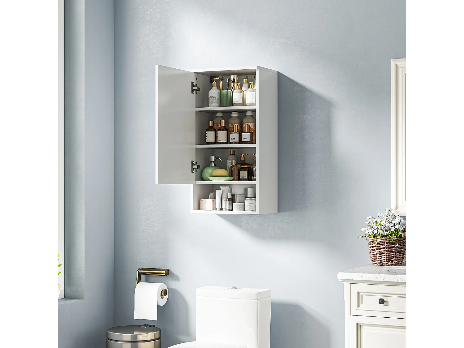 Armoire murale avec portes, étagères ajustables, blanc (40x27x77 cm)