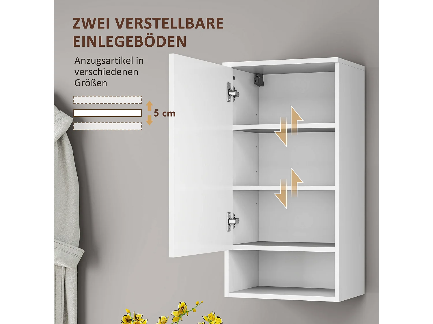 Armoire murale avec portes, étagères ajustables, blanc (40x27x77 cm)