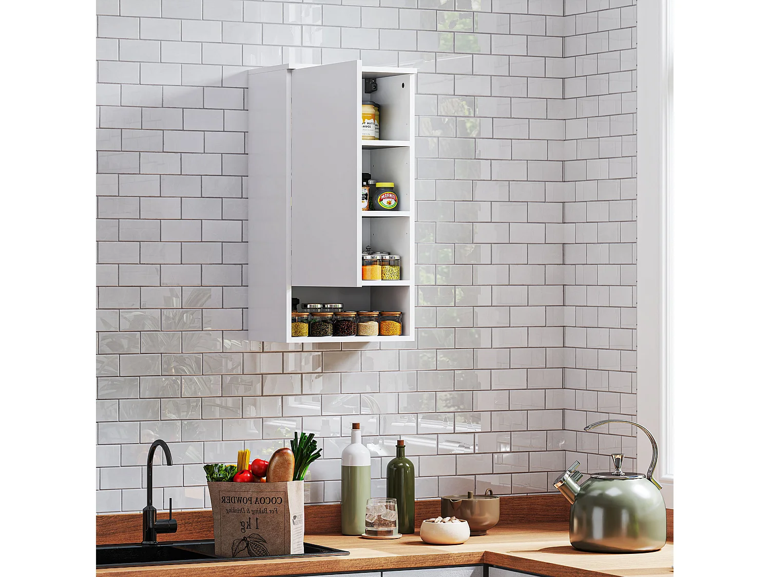 Armoire murale avec portes, étagères ajustables, blanc (40x27x77 cm)