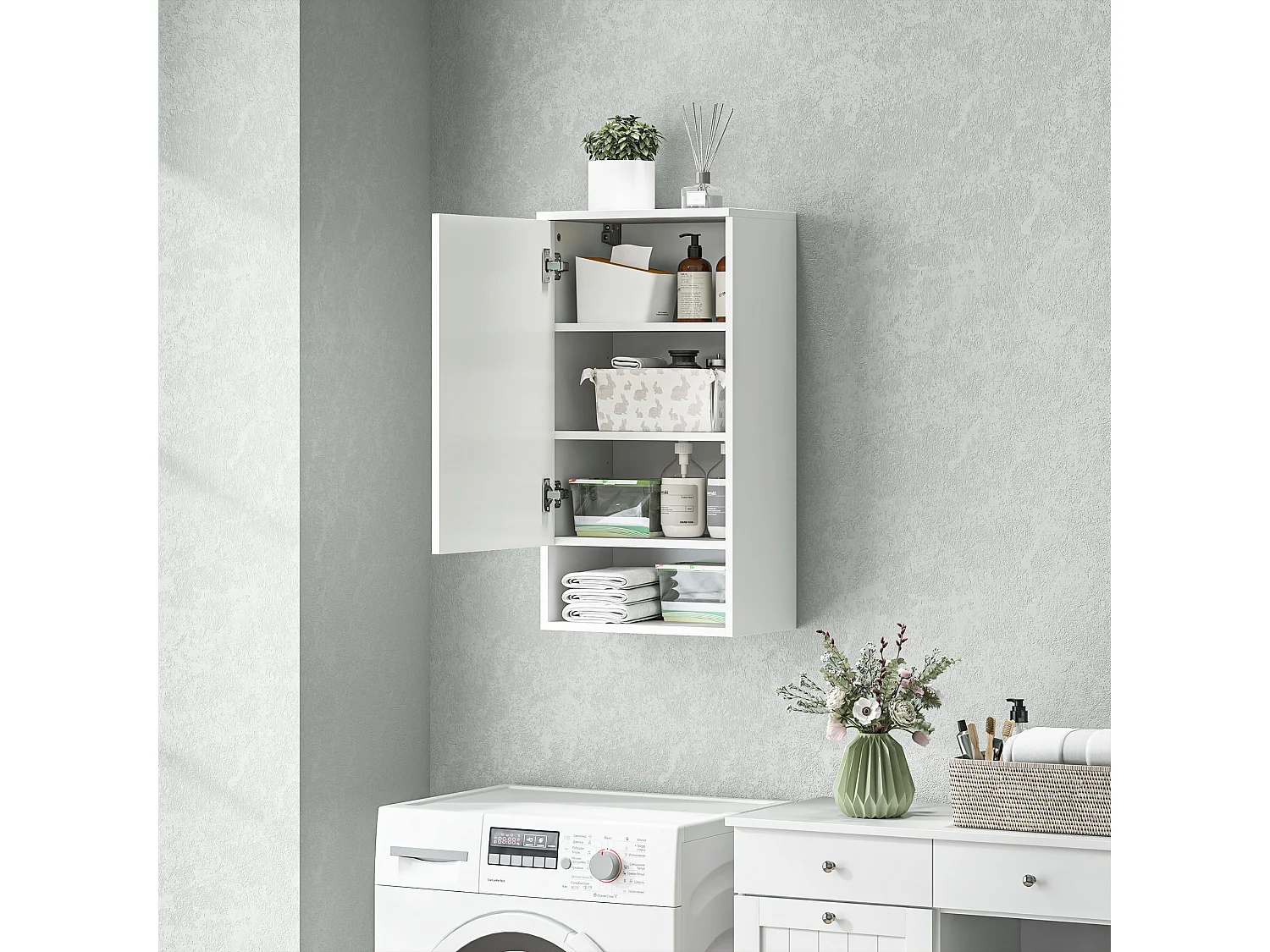 Armoire murale avec portes, étagères ajustables, blanc (40x27x77 cm)