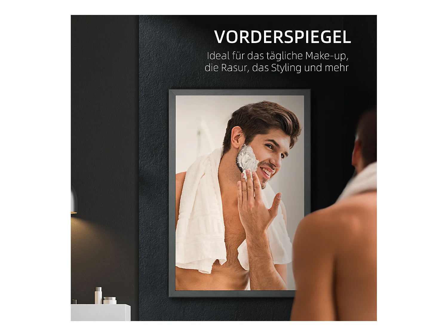 Meuble de salle de bain avec miroir, 3 étagères, acier inoxydable, noir (40x12x60 cm)