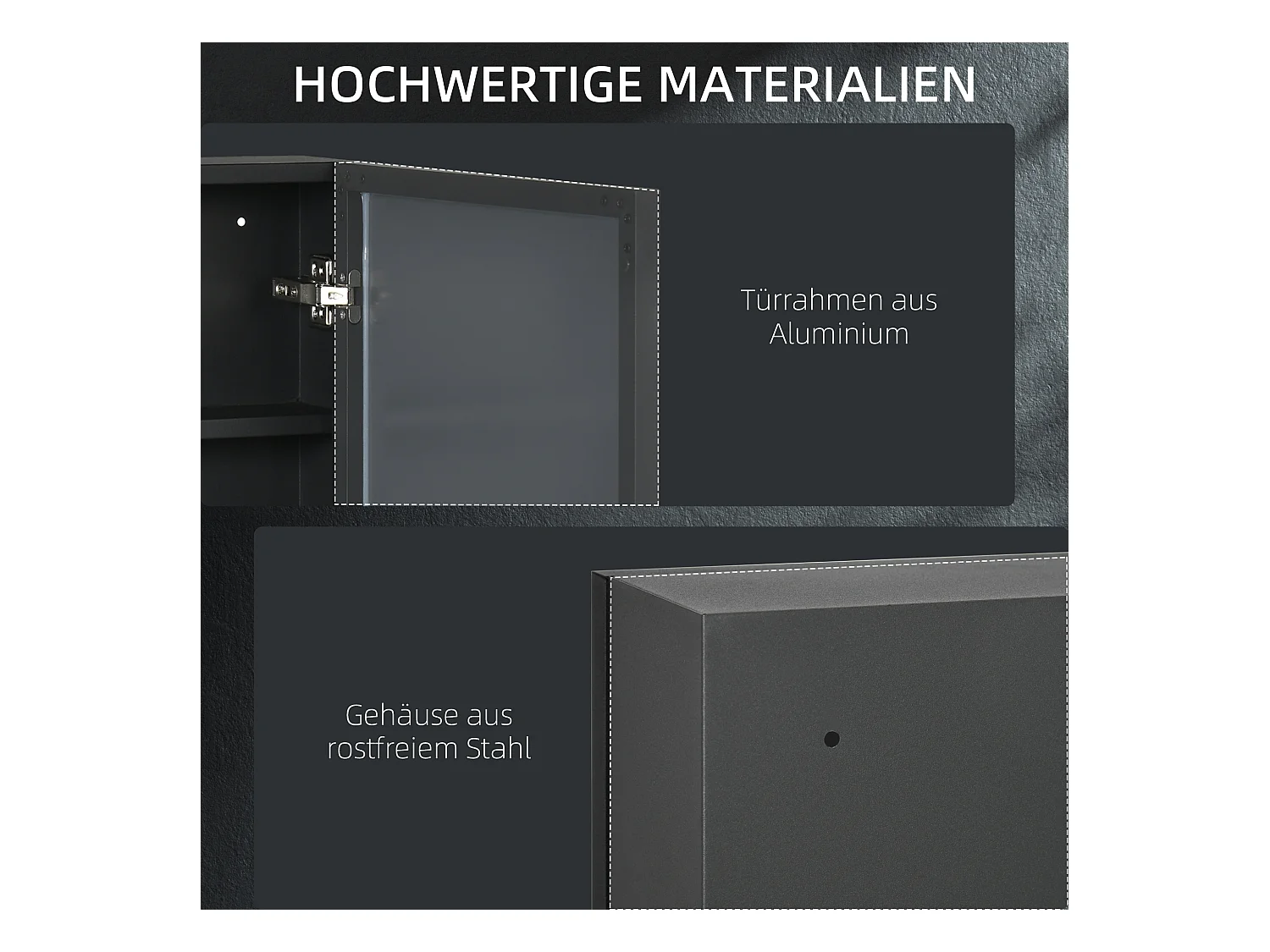 Meuble de salle de bain avec miroir, 3 étagères, acier inoxydable, noir (40x12x60 cm)