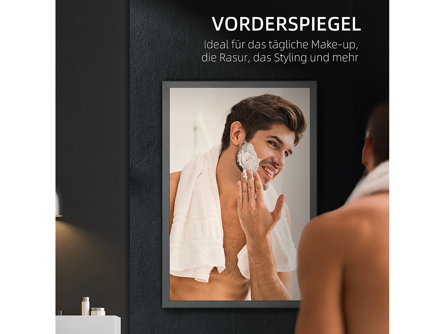 Meuble de salle de bain avec miroir, 3 étagères, acier inoxydable, noir (40x12x60 cm)