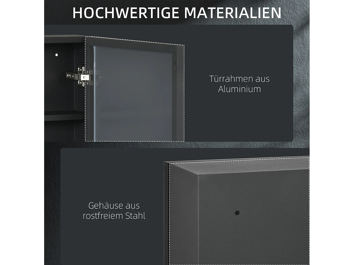 Meuble de salle de bain avec miroir, 3 étagères, acier inoxydable, noir (40x12x60 cm)