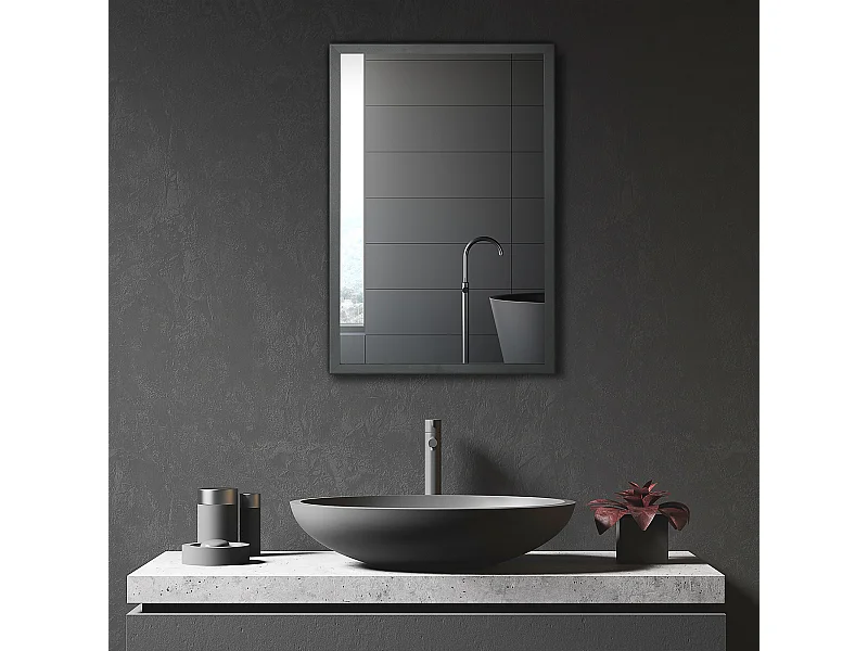 Mueble de baño con espejo, 3 estantes, acero inoxidable, negro (40x12x60 cm)