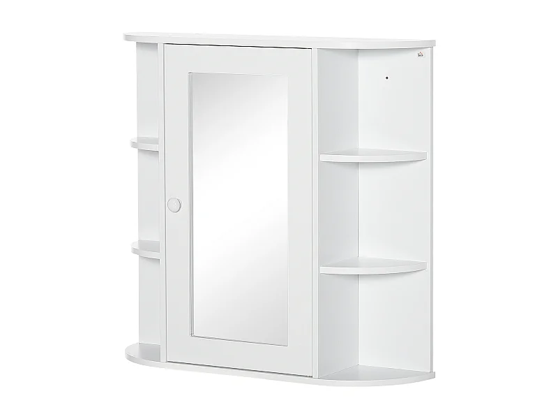 Armoire murale avec miroir, 8 compartiments, MDF, blanc, design épuré (66x17x63cm)