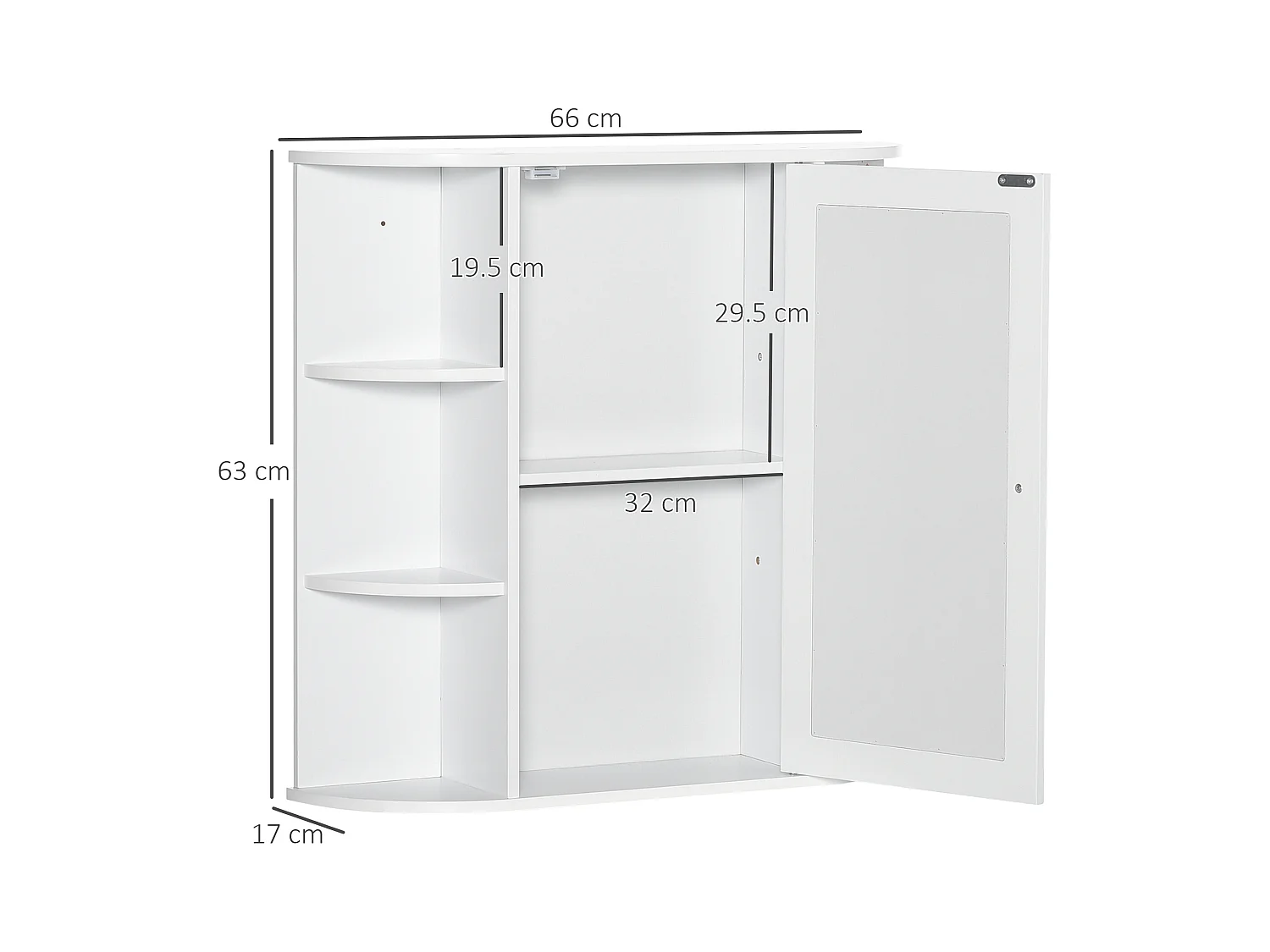 Armoire murale avec miroir, 8 compartiments, MDF, blanc, design épuré (66x17x63cm)