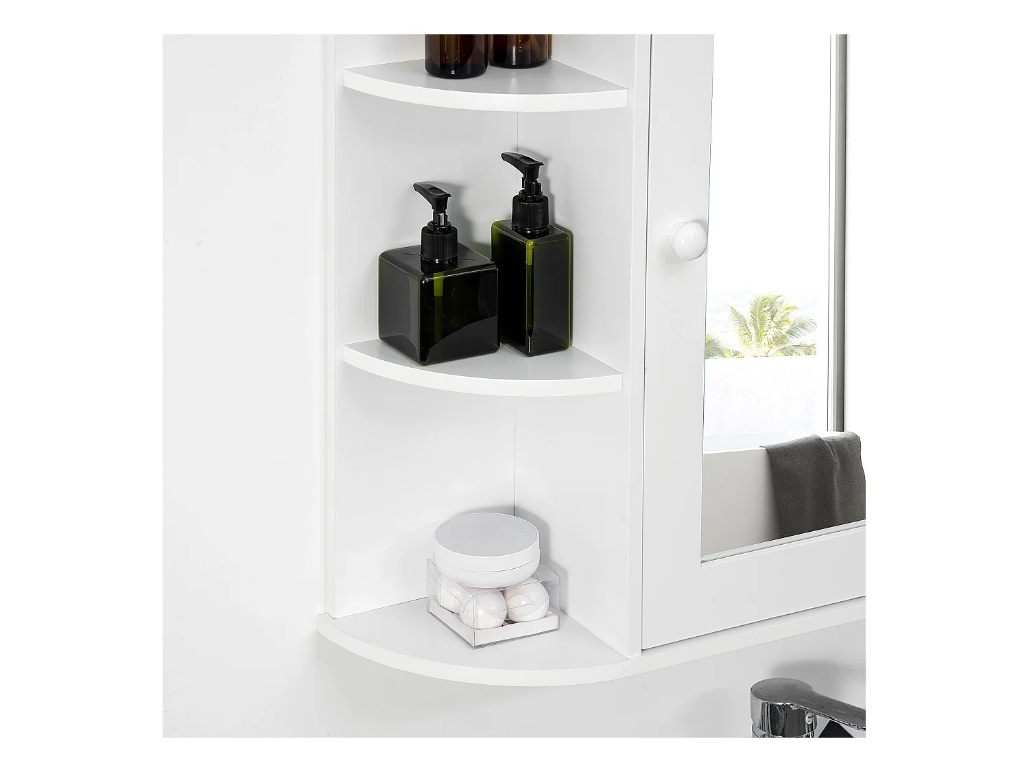 Armoire murale avec miroir, 8 compartiments, MDF, blanc, design épuré (66x17x63cm)