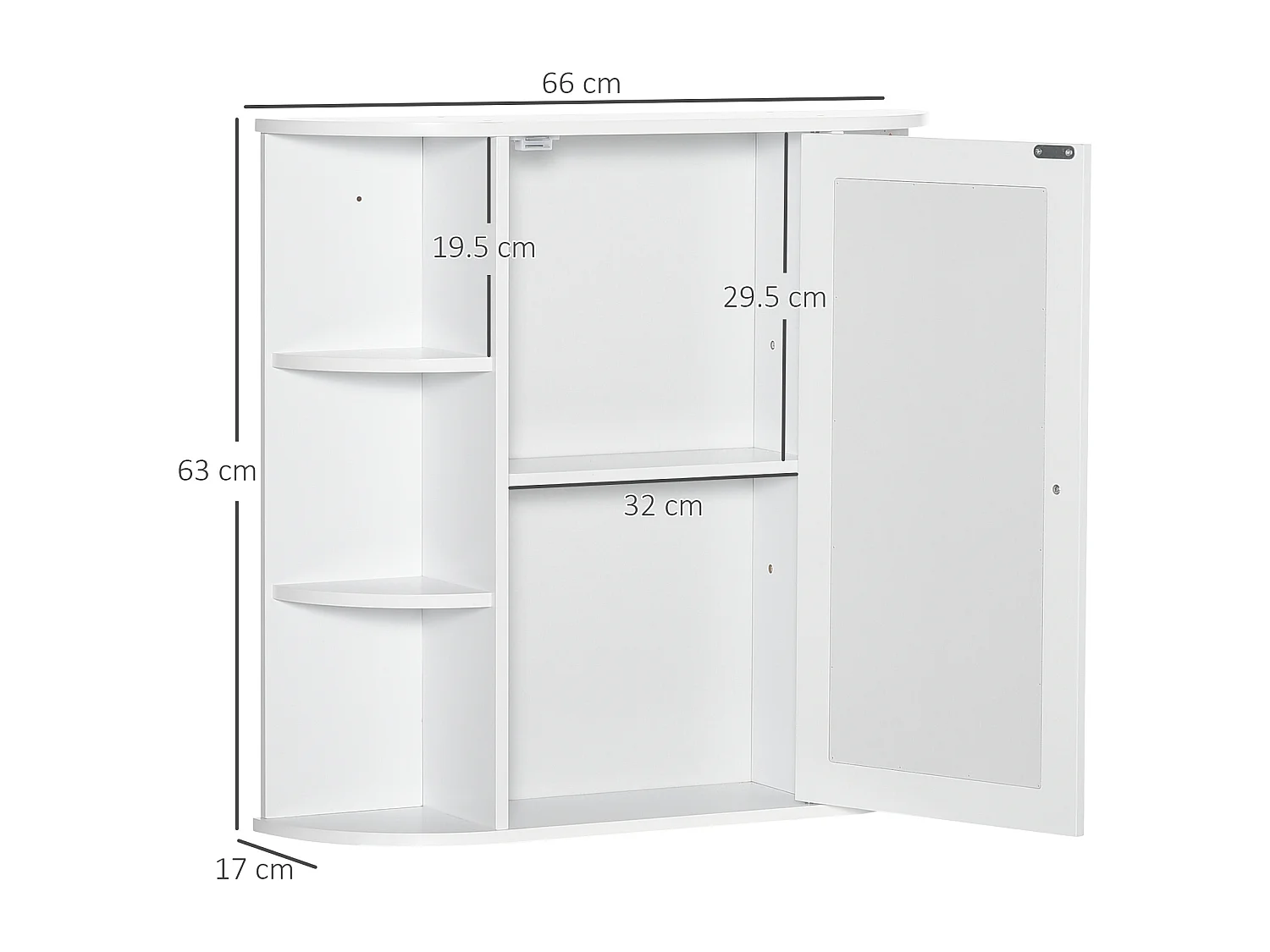 Armoire murale avec miroir, 8 compartiments, MDF, blanc, design épuré (66x17x63cm)