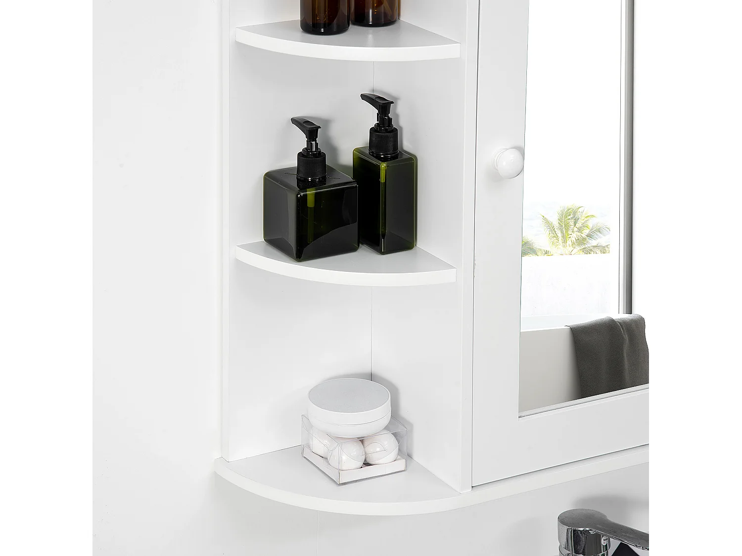 Armoire murale avec miroir, 8 compartiments, MDF, blanc, design épuré (66x17x63cm)