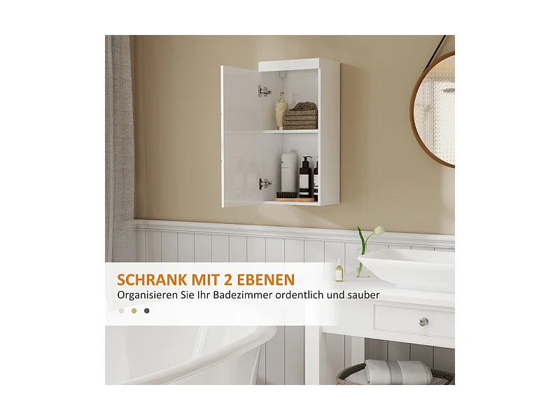 Armoire murale, avec porte, 2 étagères, meuble de rangement, bois, blanc (37.2x24.5x76.8 cm)