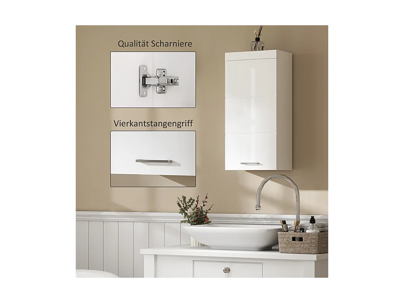 Armoire murale, avec porte, 2 étagères, meuble de rangement, bois, blanc (37.2x24.5x76.8 cm)