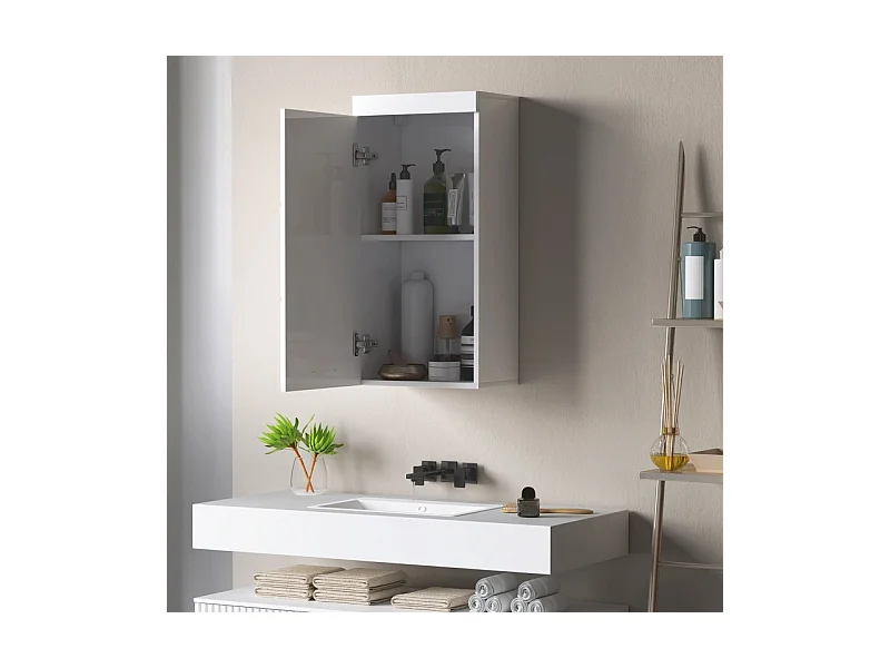 Armoire murale, avec porte, 2 étagères, meuble de rangement, bois, blanc (37.2x24.5x76.8 cm)