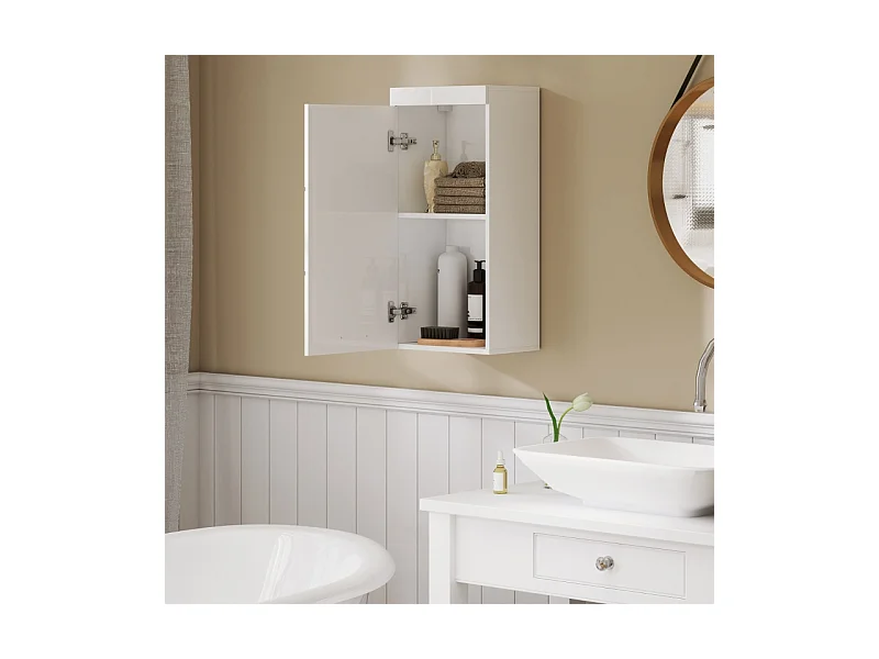 Armoire murale, avec porte, 2 étagères, meuble de rangement, bois, blanc (37.2x24.5x76.8 cm)