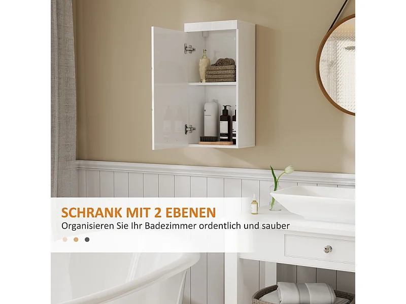 Armoire murale, avec porte, 2 étagères, meuble de rangement, bois, blanc (37.2x24.5x76.8 cm)