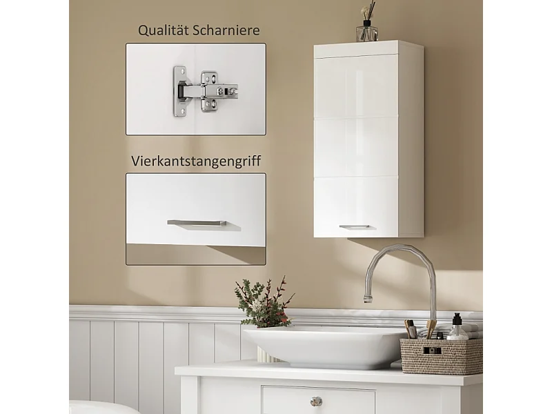 Armoire murale, avec porte, 2 étagères, meuble de rangement, bois, blanc (37.2x24.5x76.8 cm)