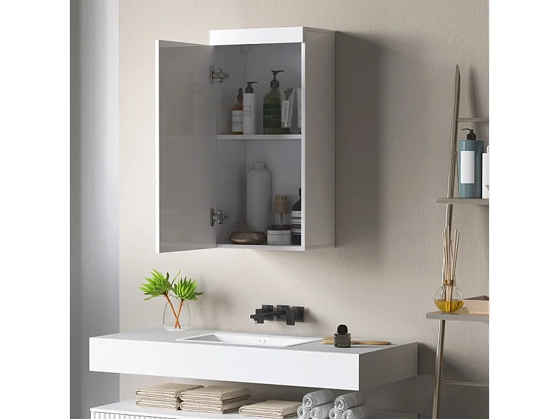 Armoire murale, avec porte, 2 étagères, meuble de rangement, bois, blanc (37.2x24.5x76.8 cm)