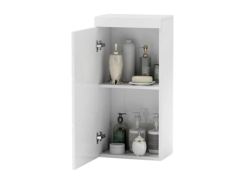 Armoire murale, avec porte, 2 étagères, meuble de rangement, bois, blanc (37.2x24.5x76.8 cm)