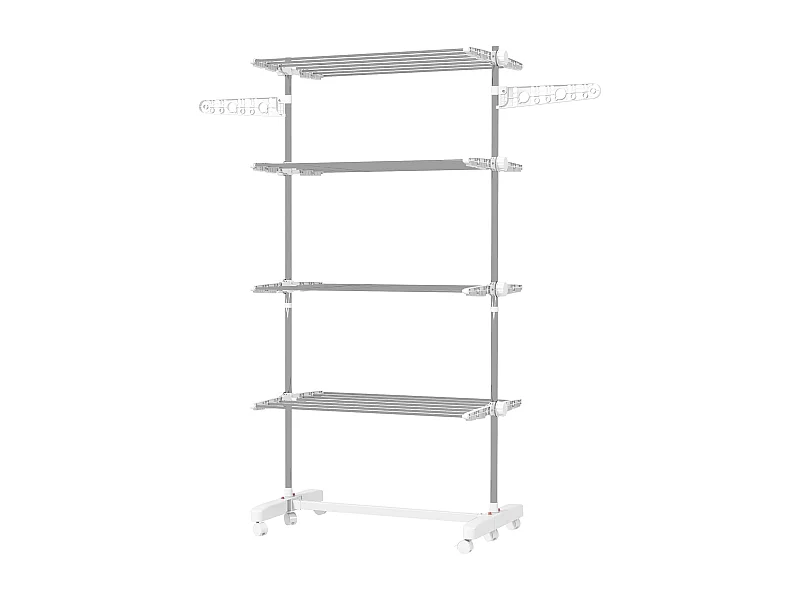 Tendedero móvil plegable de 4 niveles, con ruedas y alas regulables, plástico, blanco (142x55x172 cm)
