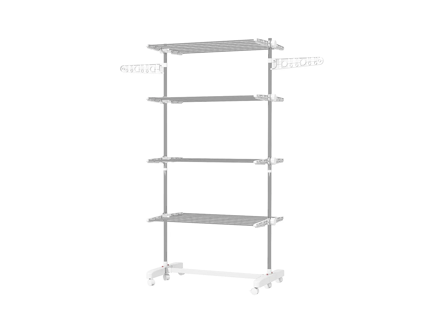 Séchoir à linge mobile pliable avec 4 niveaux, avec roulettes et ailettes ajustables, plastique, blanc (142x55x172 cm)