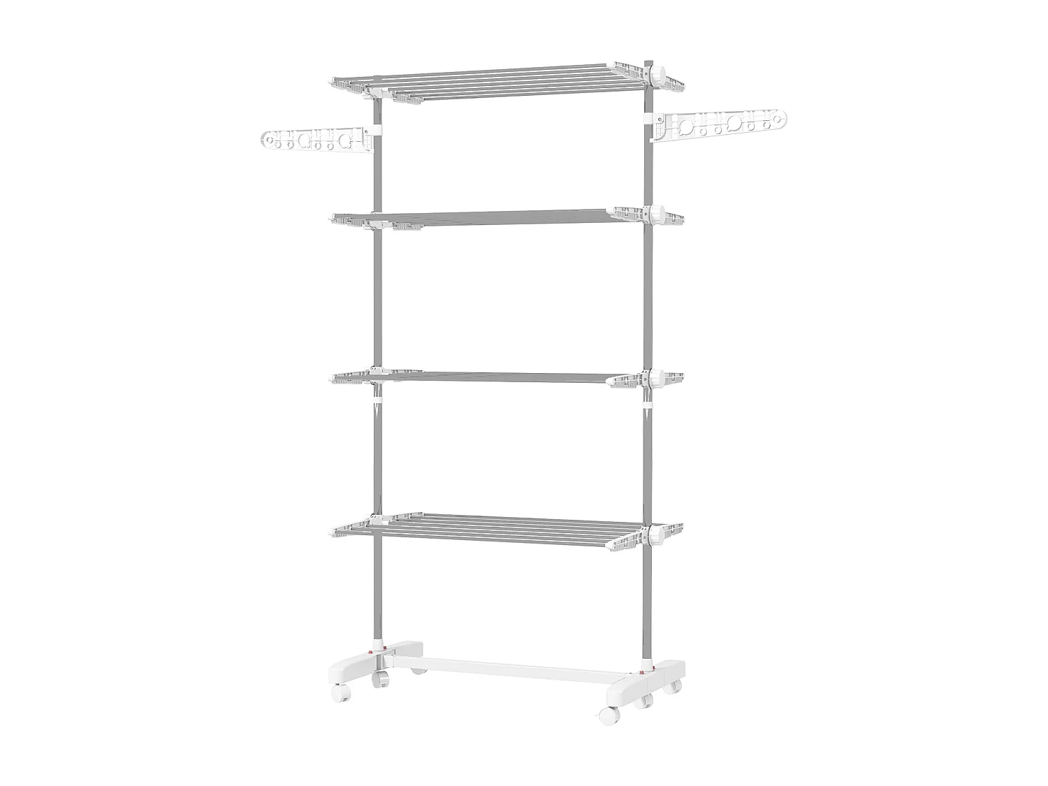 Séchoir à linge mobile pliable avec 4 niveaux, avec roulettes et ailettes ajustables, plastique, blanc (142x55x172 cm)